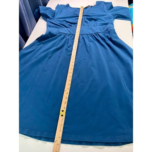 eShakti Blue Empire Waist V-Neck Dress 22W Modest Office Capsule Pockets - Picture 9 of 15